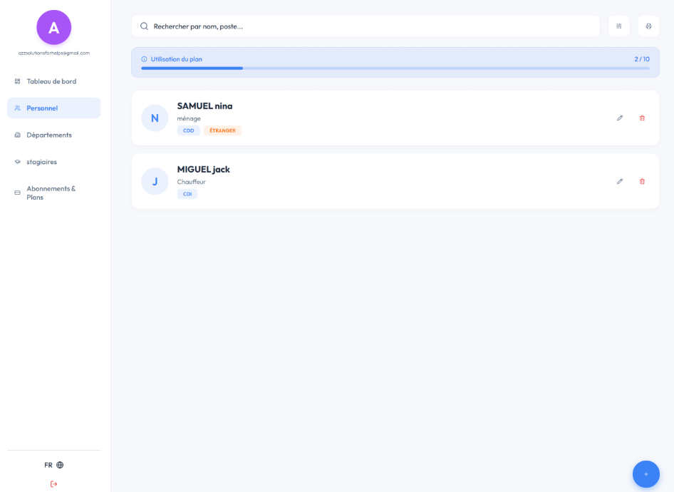 Interface Gestion du Personnel
